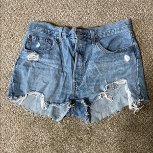 Levi's Blue Distressed Jean Shorts